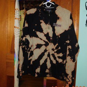 Vintage UMASS college 1/4 zip up crewneck bleach tie dye retro reworked unisex